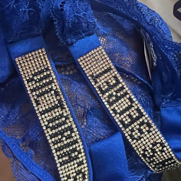 Victorias Secret Crystals Rhinestone Shine Strap Bikini Lace Panty blue Oar Lace - Picture 6 of 9